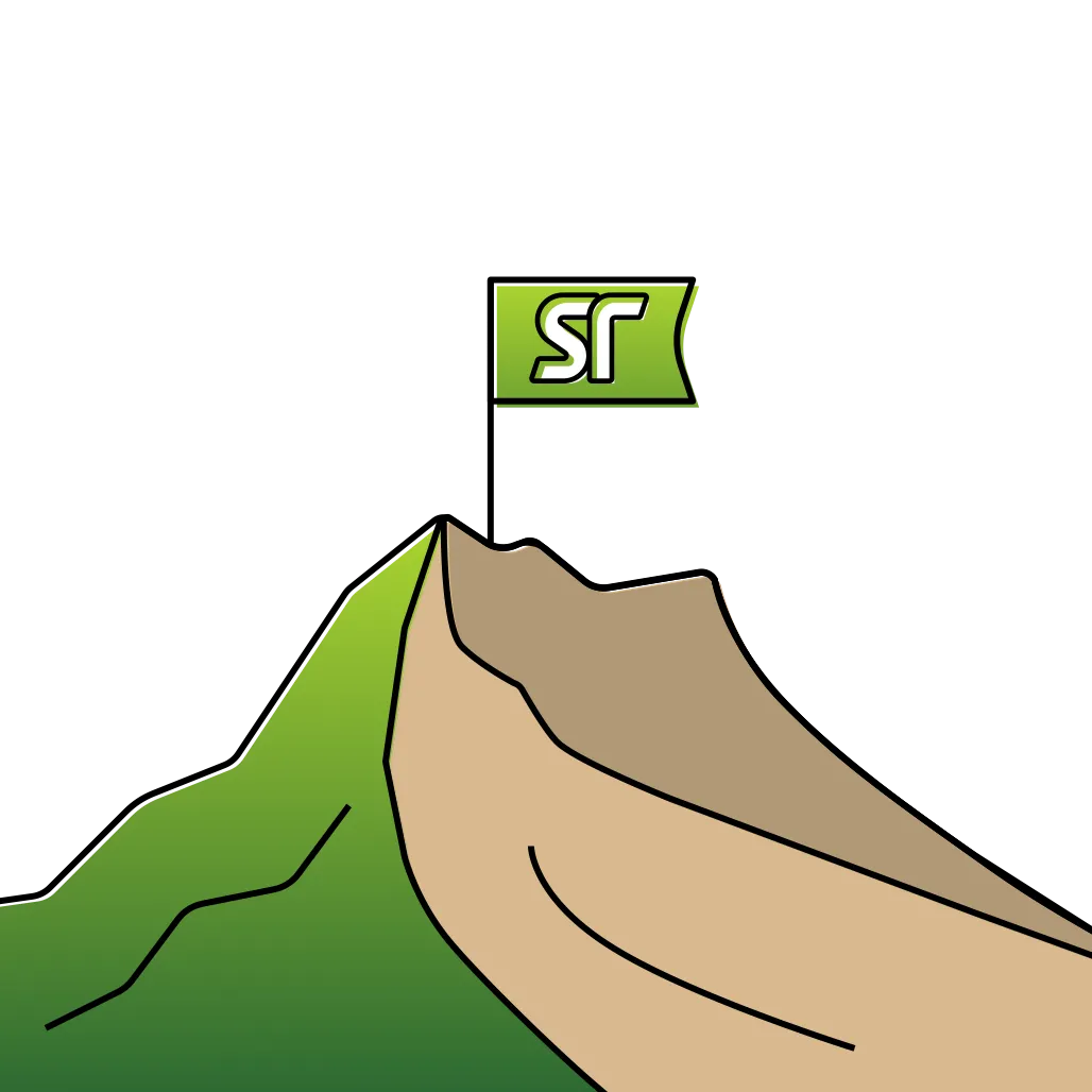 Illustration of a mountain with a flag at the peak.